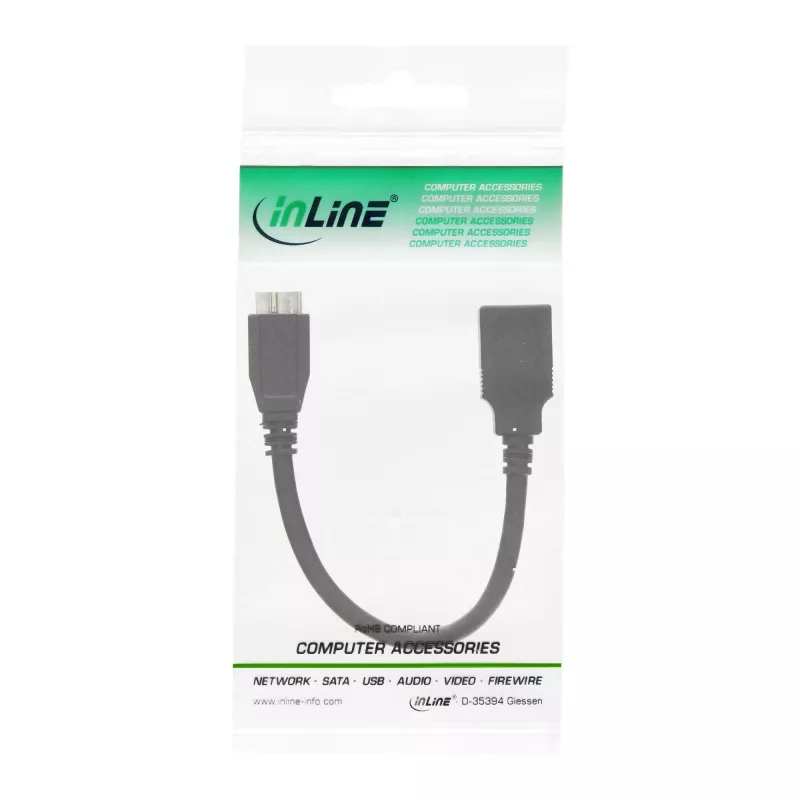 InLine Micro USB 3.0 OTG adapterio laidas Micro B (vyriškas) į USB A (moteriškas) 0,15 m