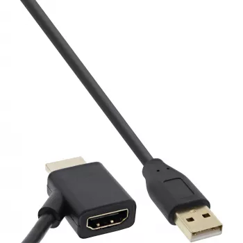 InLine HDMI adapteris M / F su USB-A maitinimo injektoriumi 0,5 m