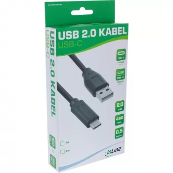 InLine USB 2.0 laidas, USB-C kištukas / USB-A kištukas, juodas, 3 m