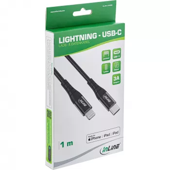 InLine USB-C – Lightning laidas, iPad, iPhone, iPod, juodas/aliuminis, 1 m, MFi