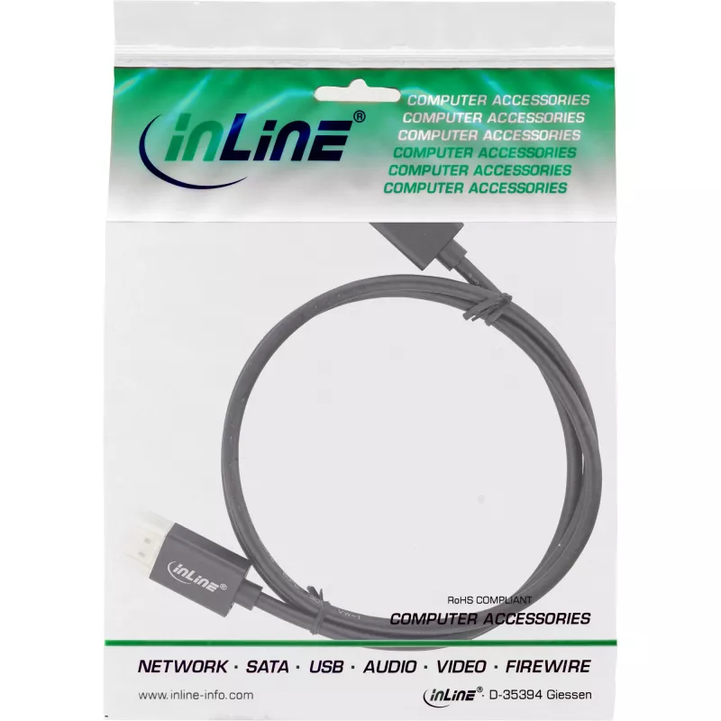 InLine DisplayPort 1.4 laidas Slim, 8K4K, juodas, auksuoti kontaktai, 3m