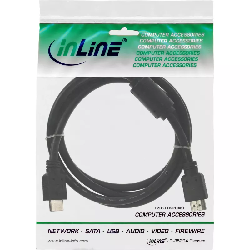 InLine HDMI kabelis High Speed vyras + feritas juodas 1 m
