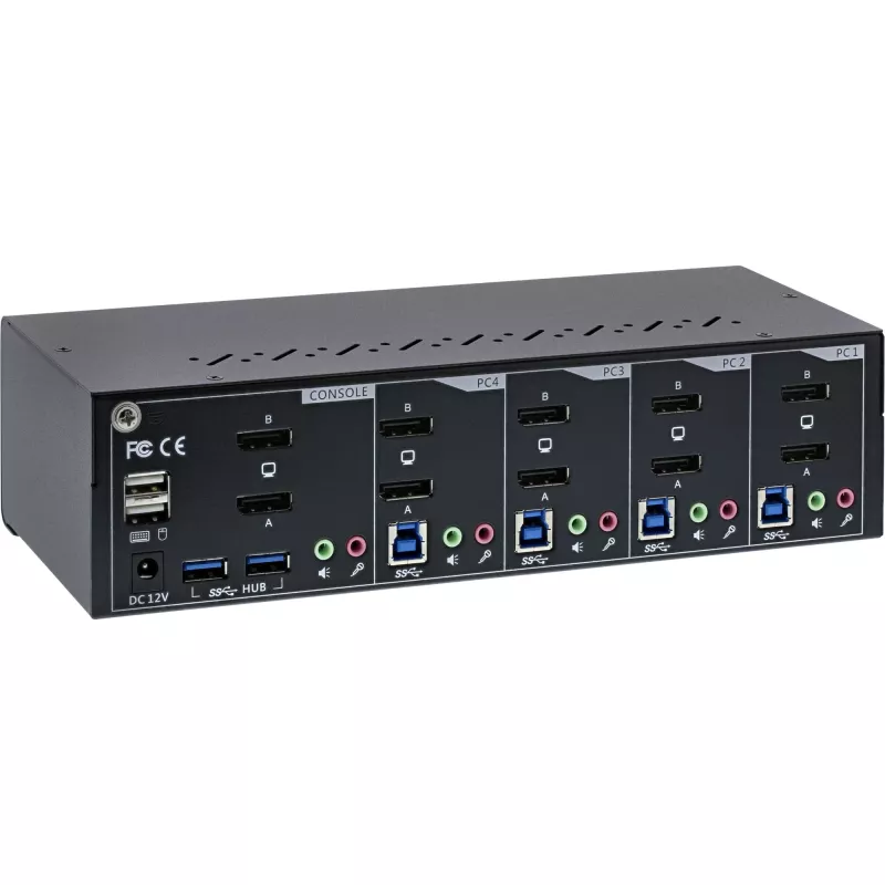 InLine 63654I KVM Desktop Switch 4 prievadų, dviejų monitorių DP 1.2, 4K, USB 3.0, garso