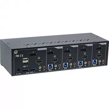 InLine 62644I 4 prievadų dviejų monitorių KVM jungiklis DP+HDMI 4K USB 3.0 Audio