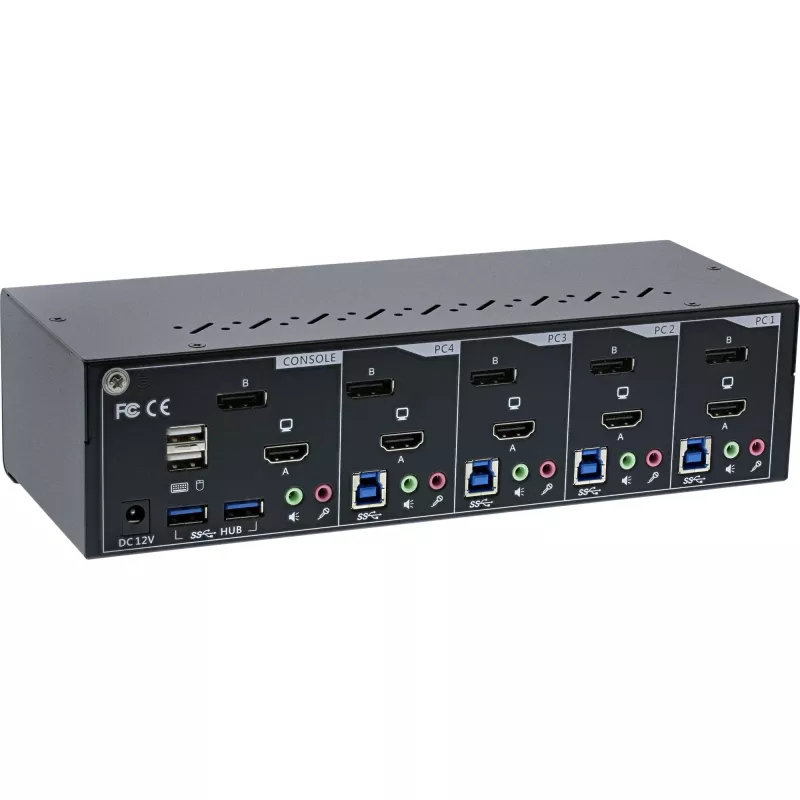 InLine 62644I 4 prievadų dviejų monitorių KVM jungiklis DP+HDMI 4K USB 3.0 Audio