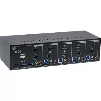 KVM jungiklis InLine 62654I 4 prievadų dviejų monitorių HDMI 4K USB 3.0 garsas