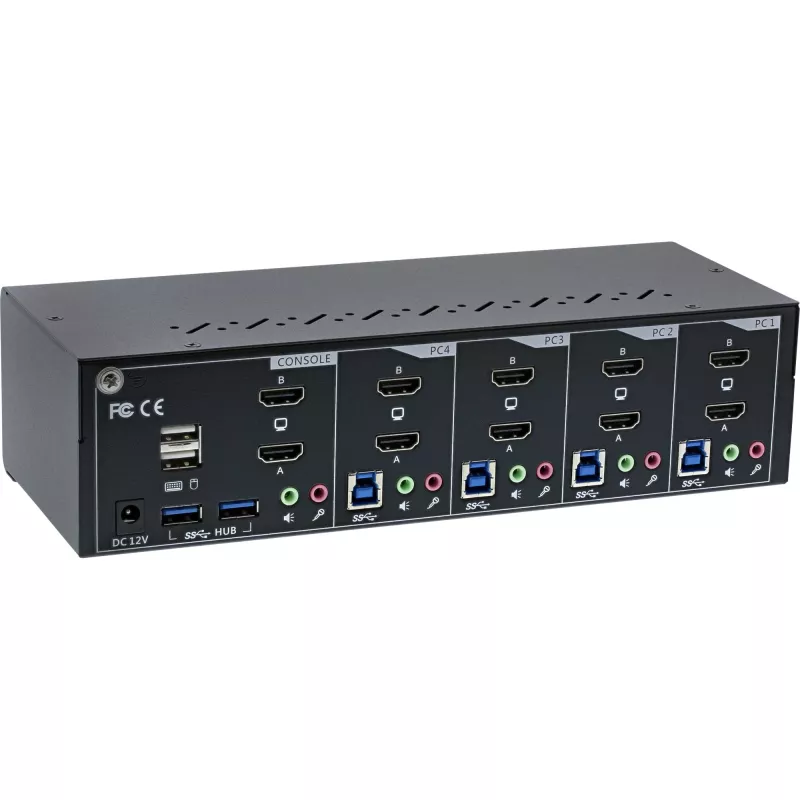 KVM jungiklis InLine 62654I 4 prievadų dviejų monitorių HDMI 4K USB 3.0 garsas