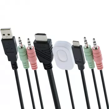 InLine 62614I KVM jungiklis, 2 prievadai, USB-C + HDMI į HDMI, 4K, su garsu, integruotas kabelis