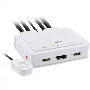 InLine KVM jungiklis, 2 prievadai, USB-C+DP į DisplayPort, 4K, garsas, integruotas kabelis