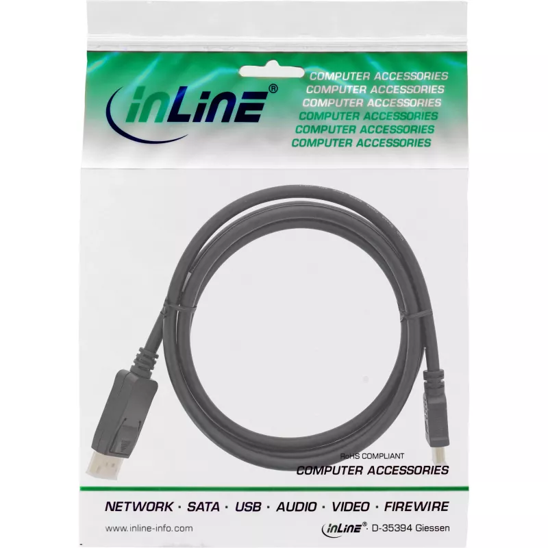InLine 17187 DisplayPort į HDMI keitiklio kabelis 0,3 m juodas