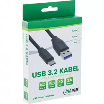 InLine USB 3.2 Gen.1x2 laidas, USB-C kištukas / USB-A kištukas, juodas, 0,3 m