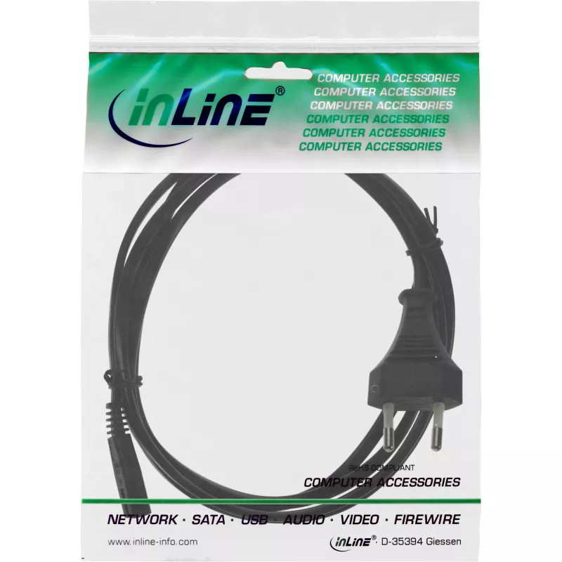 InLine maitinimo laidas, Euro kištukas / Euro8 kištukas, juodas, 0,3 m