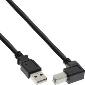 InLine USB 2.0 kabelis su žemyn lenktu B tipo kištuku, A tipo / B tipo, juodas, 0,3 m