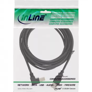 InLine USB 2.0 kabelis su žemyn lenktu B tipo kištuku, A tipo / B tipo, juodas, 0,3 m