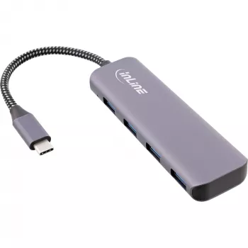InLine USB 3.2 šakotuvas, USB-C į 4x USB A, 10Gb/s, aliuminis, pilkas