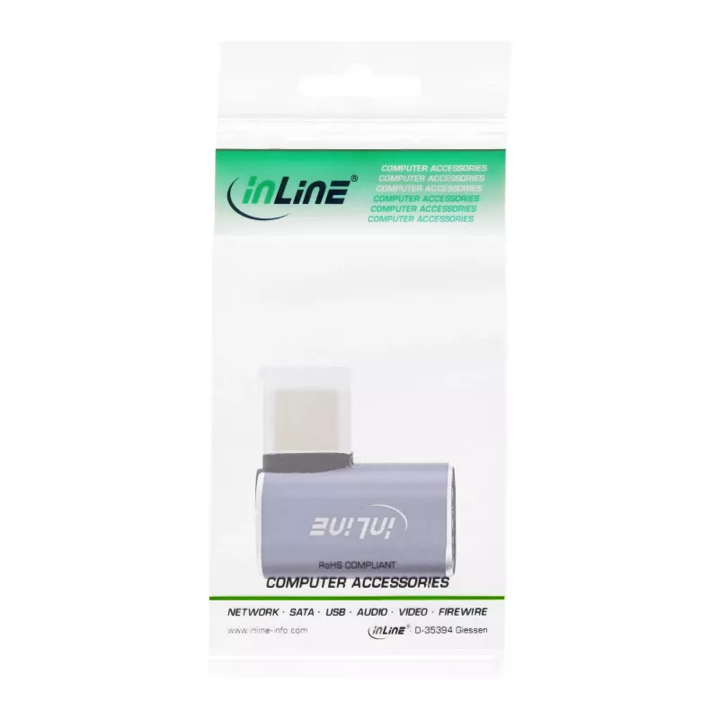 InLine USB4 adapteris, USB-C kištukas / lizdas, dešinysis / kairysis kampinis, aliuminis, pilkas