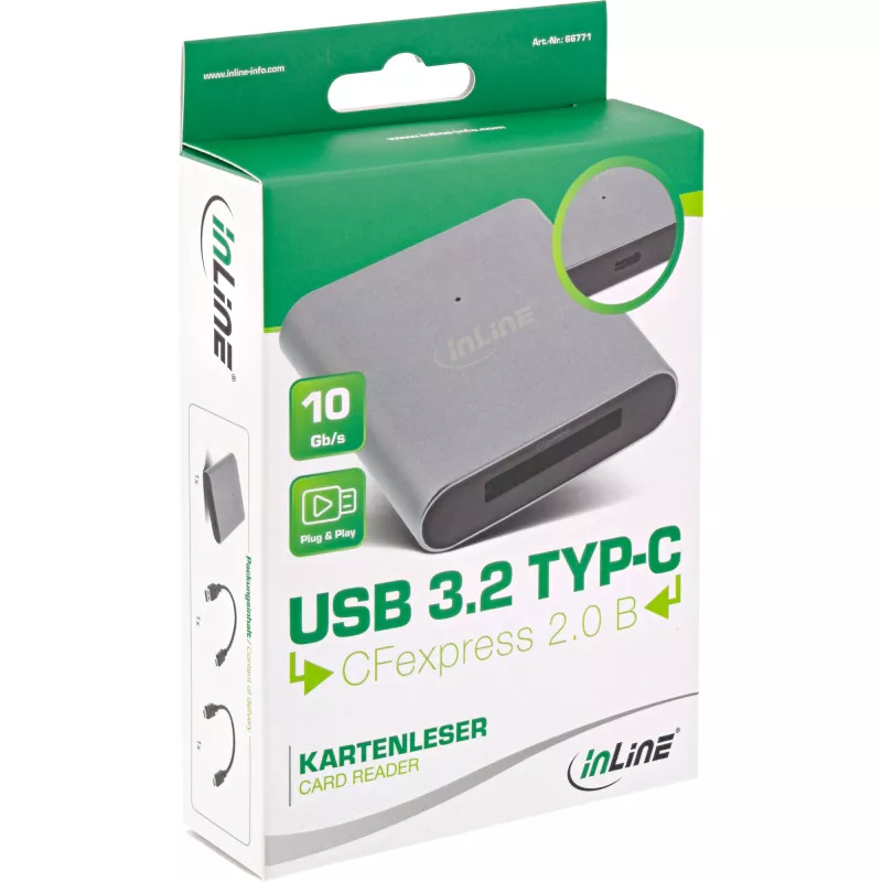 InLine kortelių skaitytuvas USB 3.2 USB-C arba USB-A, skirtas CFexpress Type B kortelėms