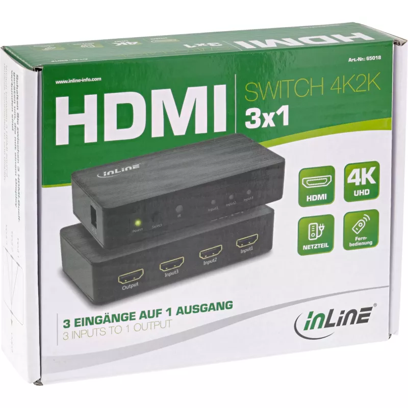 InLine HDMI jungiklis, 3 prievadai, 4K2K@60Hz, HDCP 2.2