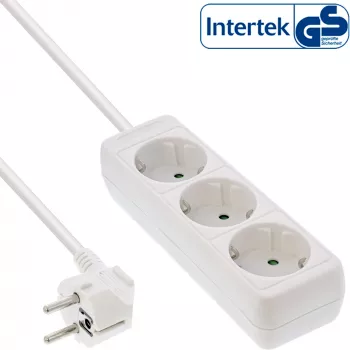 InLine 16431W 3-ių lizdų ilgintuvas su įžeminimu CEE 7/3 baltas 1,5 m