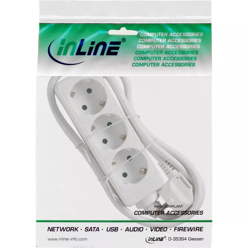 InLine 3-jų lizdų ilgintuvas su įžeminimu CEE 7/3 balta 5 m