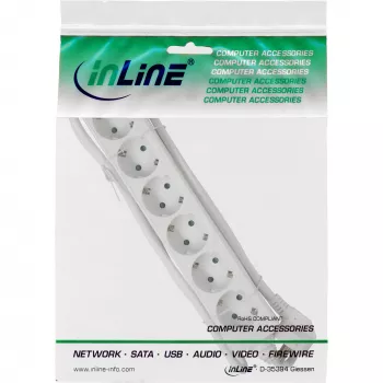 InLine 16463W 6-ių lizdų ilgintuvas su apsauginiu kontaktu CEE 7/3 baltas 3m