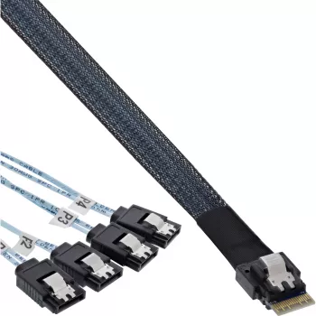 InLine Slim SAS kabelis, SFF-8654 į 4x SATA 7-pin, 12Gb/s, 0,5 m