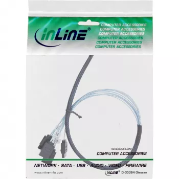 InLine Slim SAS kabelis, SFF-8654 į 4x SATA 7-pin, 12Gb/s, 0,5 m