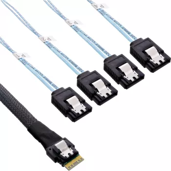 InLine Slim SAS laidas, SFF-8654 į 4x SATA 7-pin, 12Gb/s, 1m