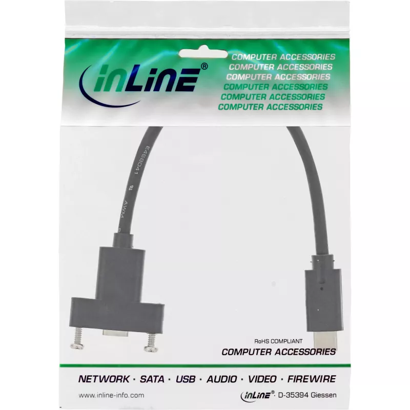 InLine USB 3.2 Gen.2 C kištukas / lizdas su flanšu, juoda, 0,20 m