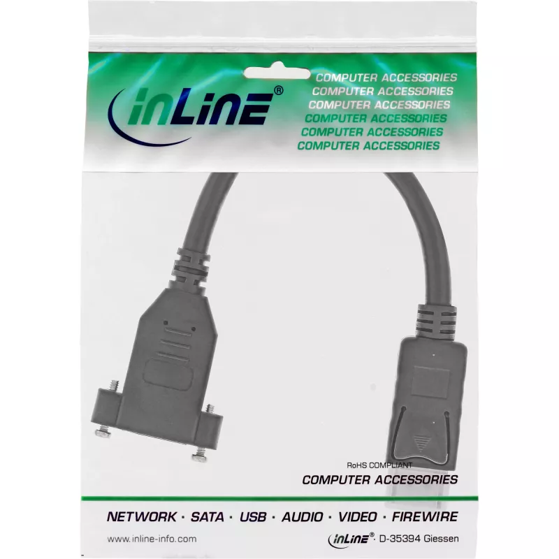 InLine DisplayPort kištukas į lizdą su flanšu kabelis 0,2 m, juodas
