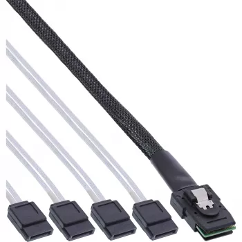 InLine SAS kabelis, Mini SAS SFF8087 į 4x SATA, kryžminis, OCF, 0,50 m