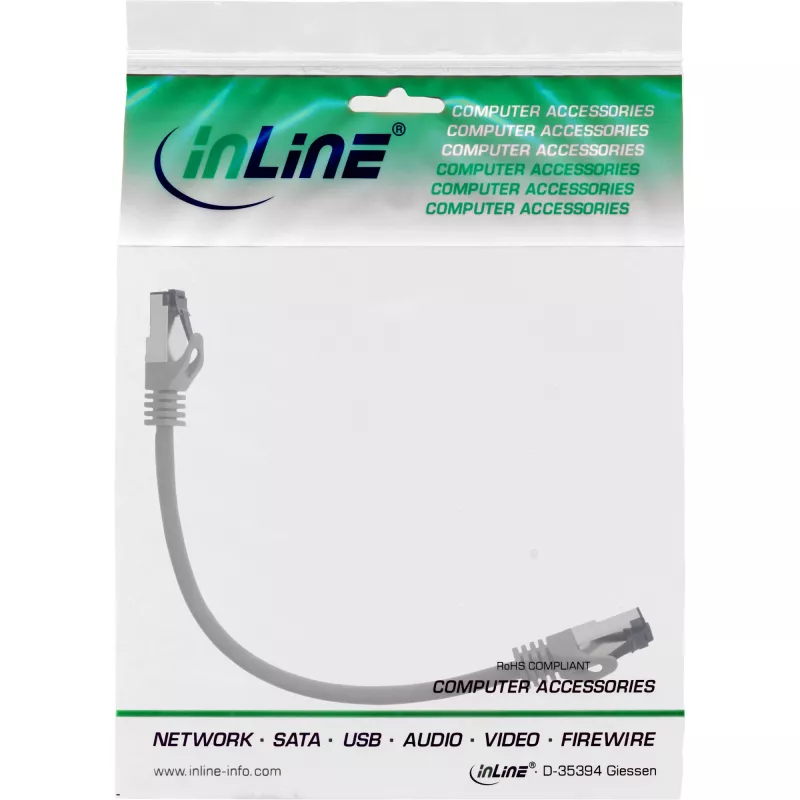 InLine Patch laidas, S/FTP (PiMf), Cat.8.1, 2000MHz, halogen-free, pilkas, 0,25m
