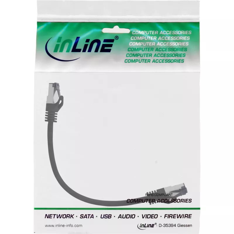 InLine Patch Laidas S/FTP PiMF Cat.8.1 be halogenų 2000MHz juodas, 0,3m
