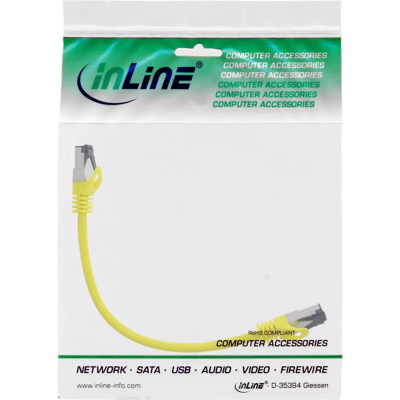 InLine Patch laidas S/FTP (PiMf) Cat.8.1, 2000MHz, halogen-free, geltonas, 0,25m