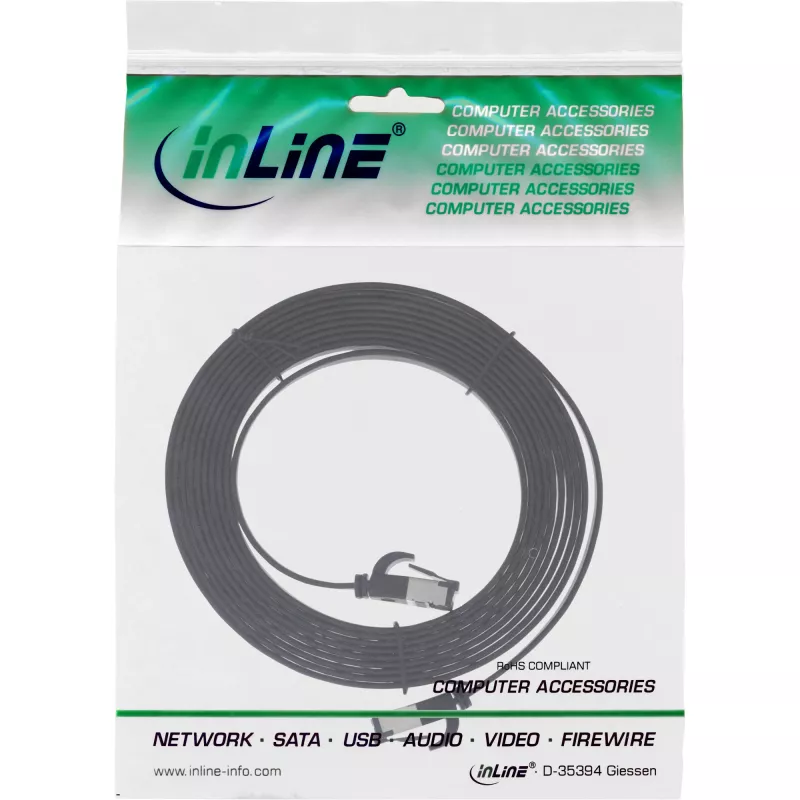 InLine Patch kabelis plokščias, U/FTP, Cat.8.1, TPE halogen-free, juodas, 2m