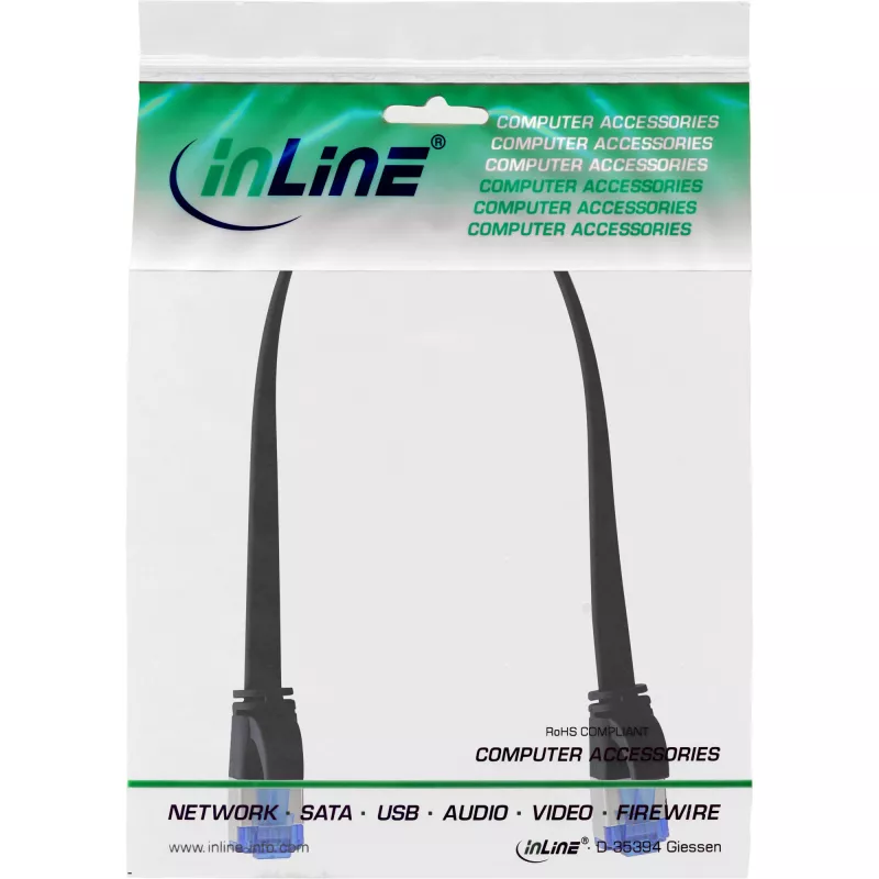 InLine Patch laidas plokščias U/FTP Cat.6A TPE halogen-free juodas 0,3 m