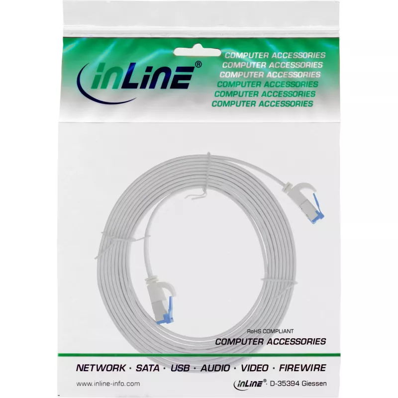 InLine plokščias patch laidas U/FTP, Cat.6A, TPE halogen-free, baltas, 2m