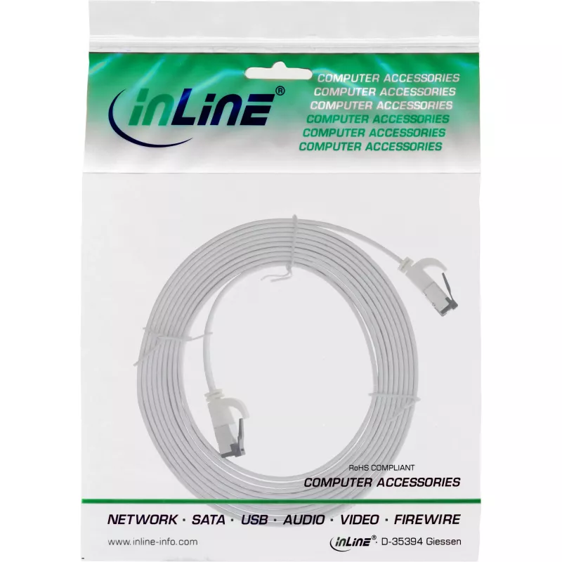 InLine Patch laidas plokščias, U/FTP, Cat.8.1, TPE halogen-free, baltas, 1,5 m