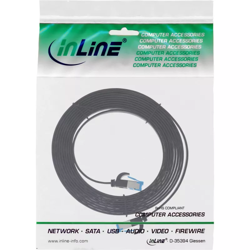 InLine plokščias jungiamasis kabelis, U/FTP, Cat.6A, TPE halogen-free, juodas, 1 m