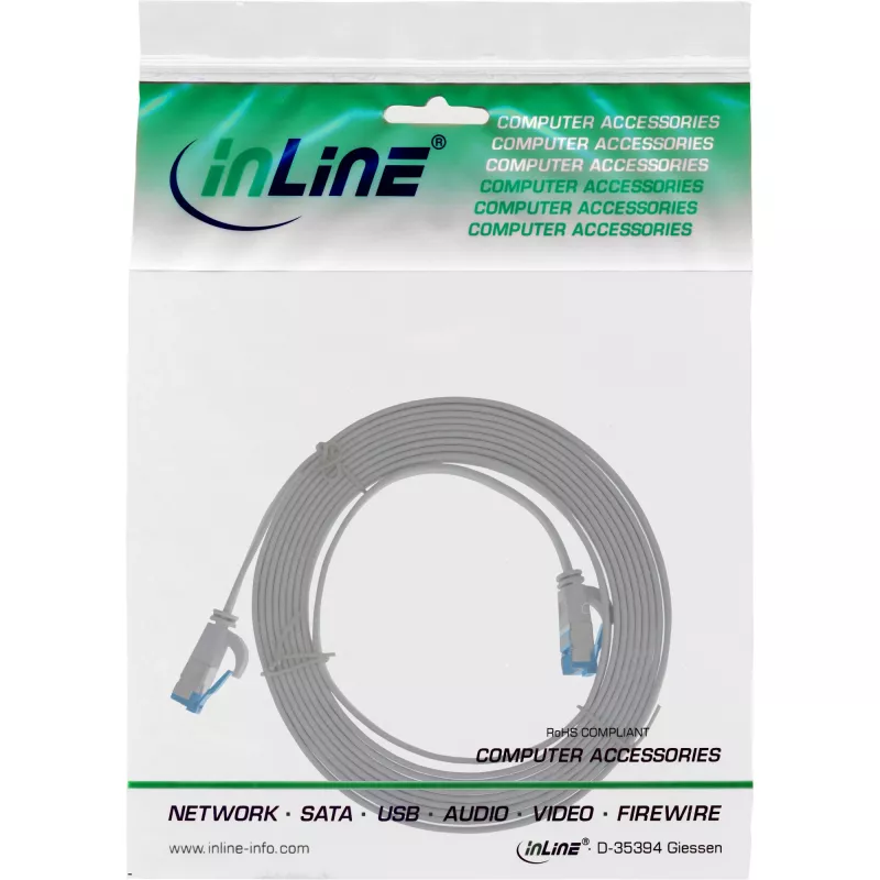 InLine plokščias patch laidas, U/FTP, Cat.6A, TPE halogen-free, pilkas, 2m