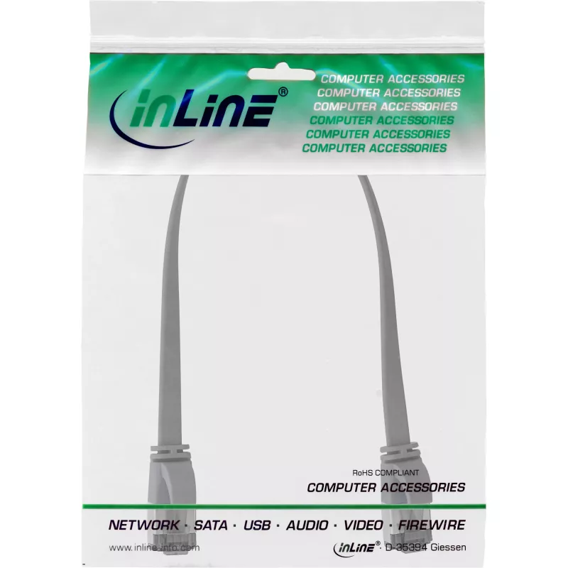 InLine Patch kabelis plokščias, U/FTP, Cat.8.1, TPE halogen-free, pilkas, 0,25 m