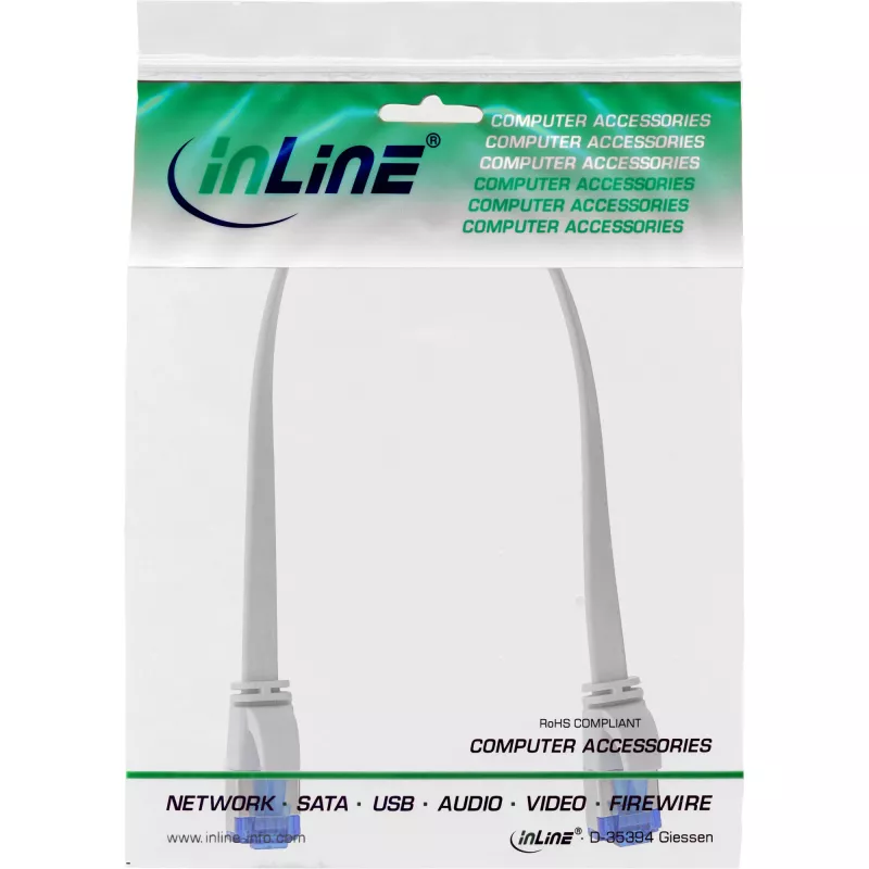 InLine plokščias jungiamasis kabelis U/FTP kat.6A, TPE halogenų neturintis, baltas, 0,25 m