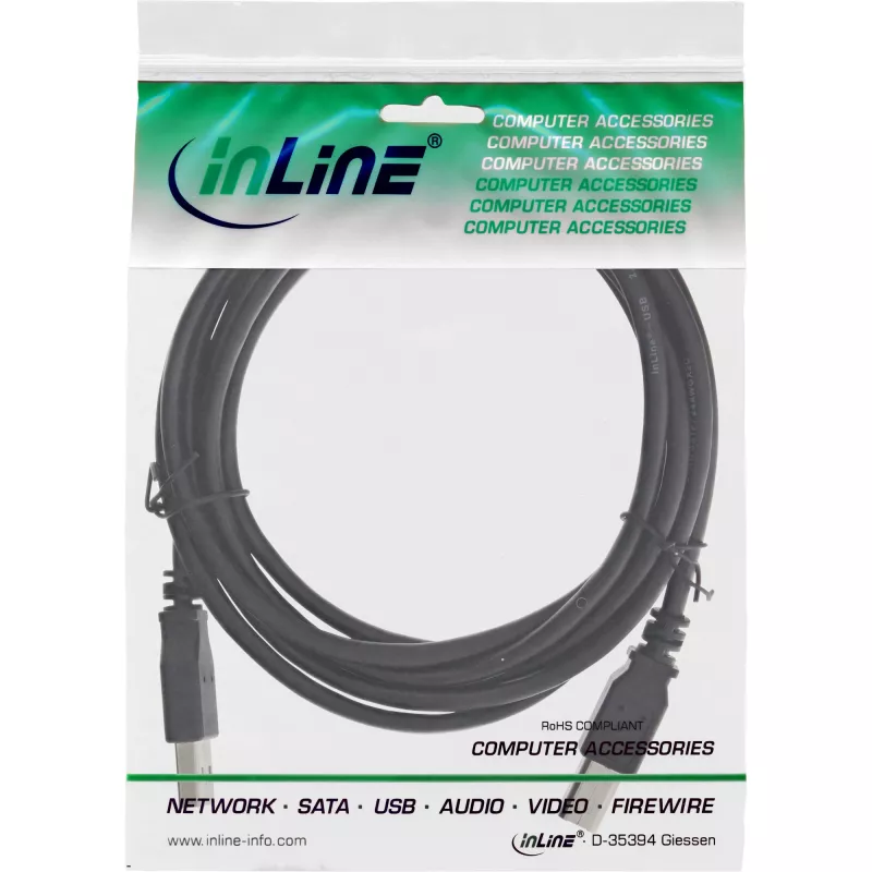 InLine USB 2.0 laidas Type A kištukas / B kištukas juodas 3 m
