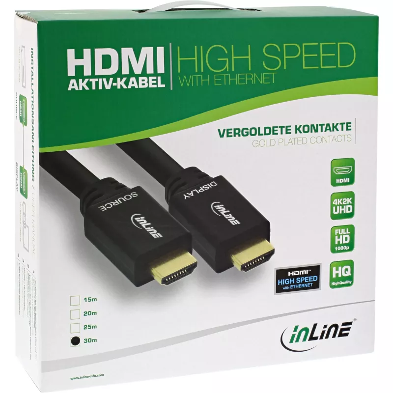 InLine aktyvus HDMI laidas su Ethernet, M/M, juodas, auksuoti kontaktai, 40 m