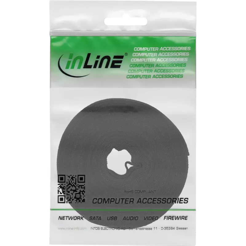 InLine lipnus kabelių raiščiai su kilpiniu užsegimu 16 mm juodi 10 m