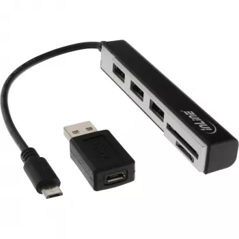 InLine USB OTG kortelių skaitytuvas ir 3 prievadų USB 2.0 šakotuvas SDXC ir microSD su adapteriu