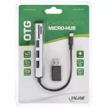 InLine USB OTG kortelių skaitytuvas ir 3 prievadų USB 2.0 šakotuvas SDXC ir microSD su adapteriu