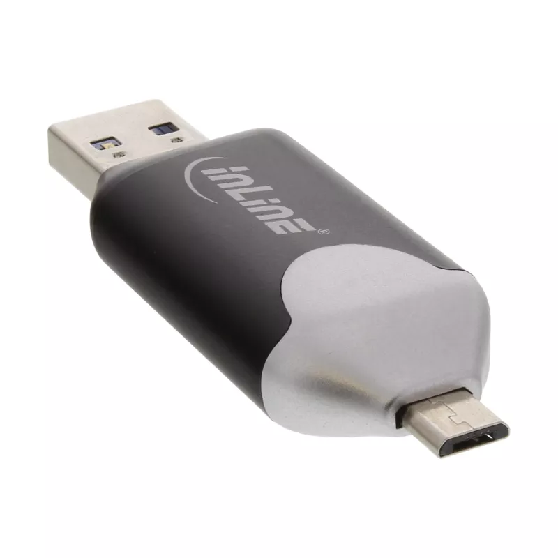 InLine USB3.0 Dual Cardreader, USB A ir Micro-USB 2.0, skirtas SDXC ir microSDXC