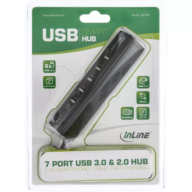 USB šakotuvas InLine Smart Hub 7 prievadų USB 3.0 ir 2.0 su greitojo įkrovimo prievadu