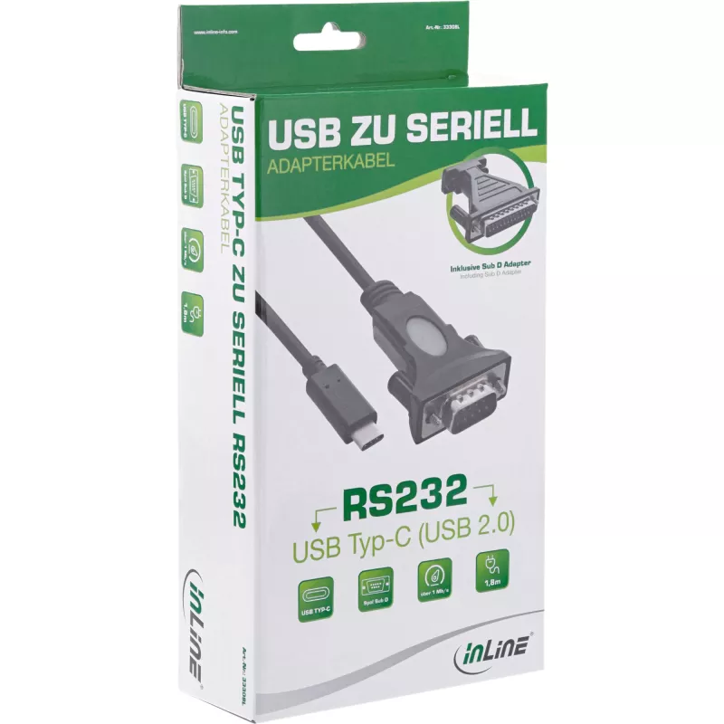 InLine USB-C į serijinį adapterio kabelis, USB-C kištukas / DB9 kištukas, 1,8 m